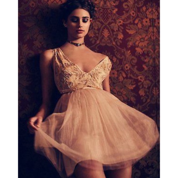 Free People Dresses & Skirts - Free People Deja Vu Rose Gold Mini Dress Size 0